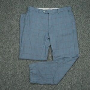 Zanella Pants Men 33x29 Blue Parker Wool Windowpane Straight Trousers